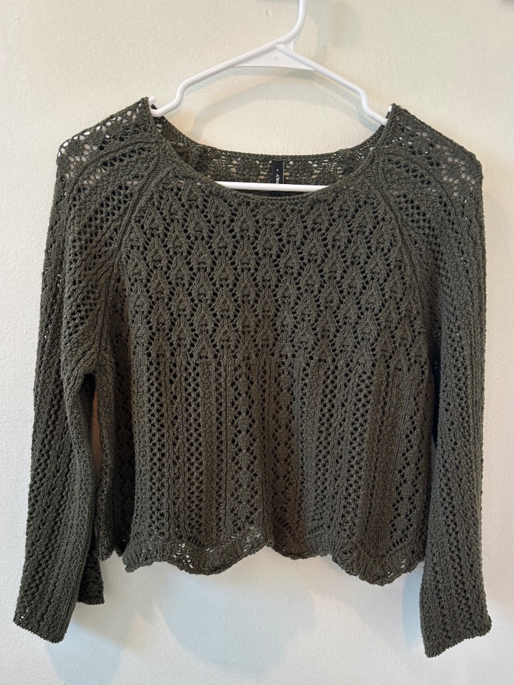 Olive Green Crochet Open Knit Sweater Size S